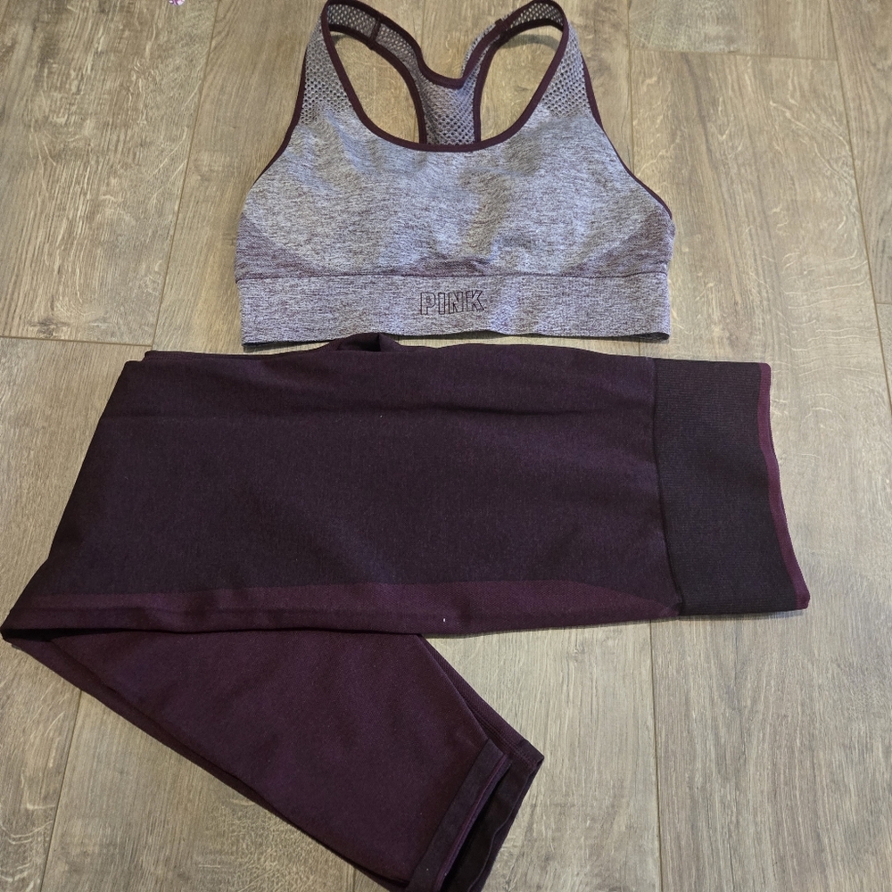 Victorias Secret Pink Purple Seamless  2 Piece Set Sports Bra & Leggings Purple